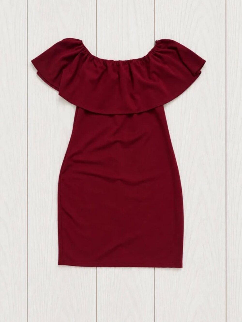Women’s Burgundy Solid Off-the-Shoulder Ruffle Bodycon Mini Dress XL